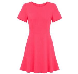 Topshop Women's Sz 2 Bright Pink Fit & Flare Dress Short Sleeve A-Line Dress
